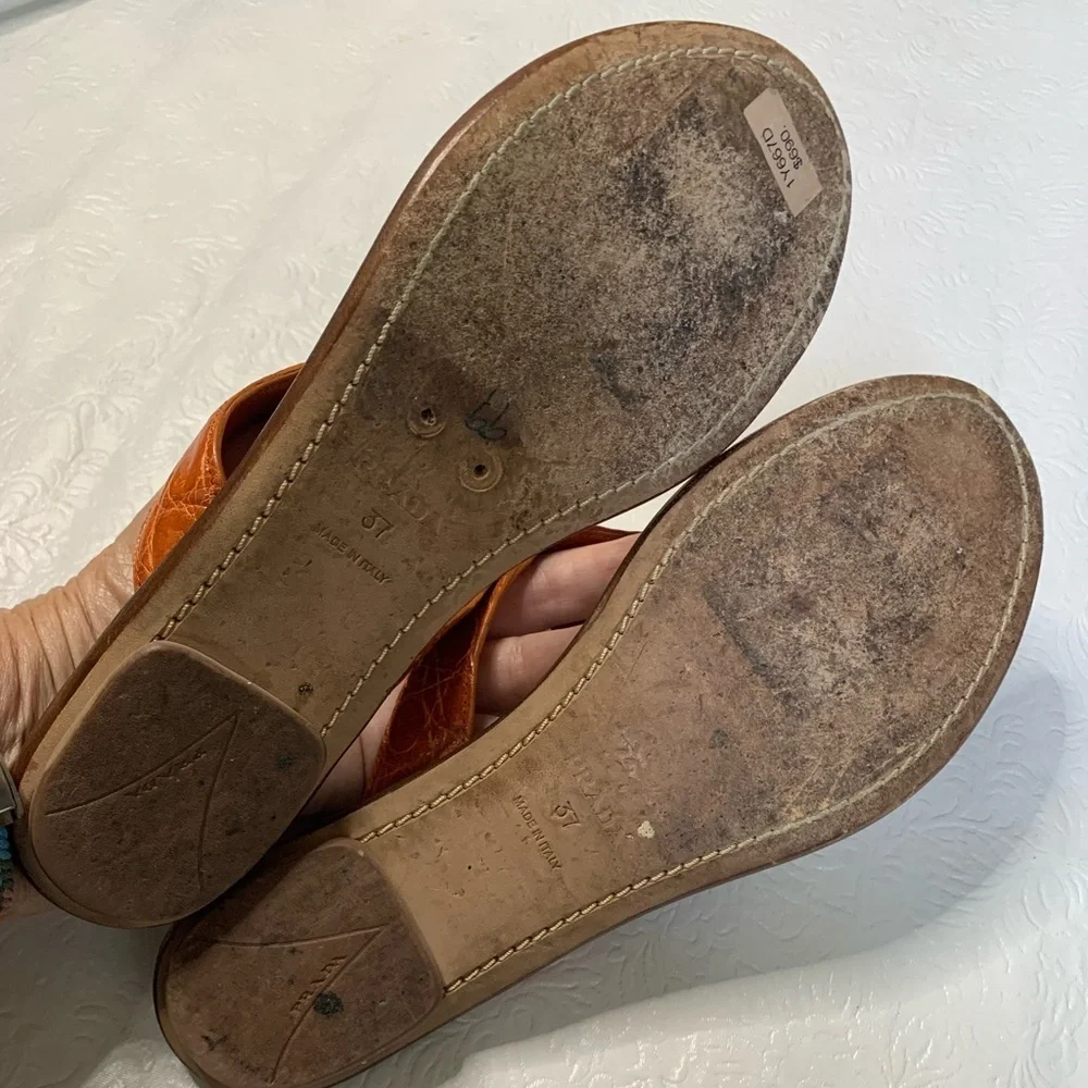 Prada Orange Alligator Slide Sandals‎